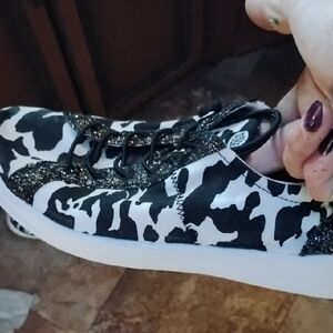 Hey Dude Black and White Glitter Shoes